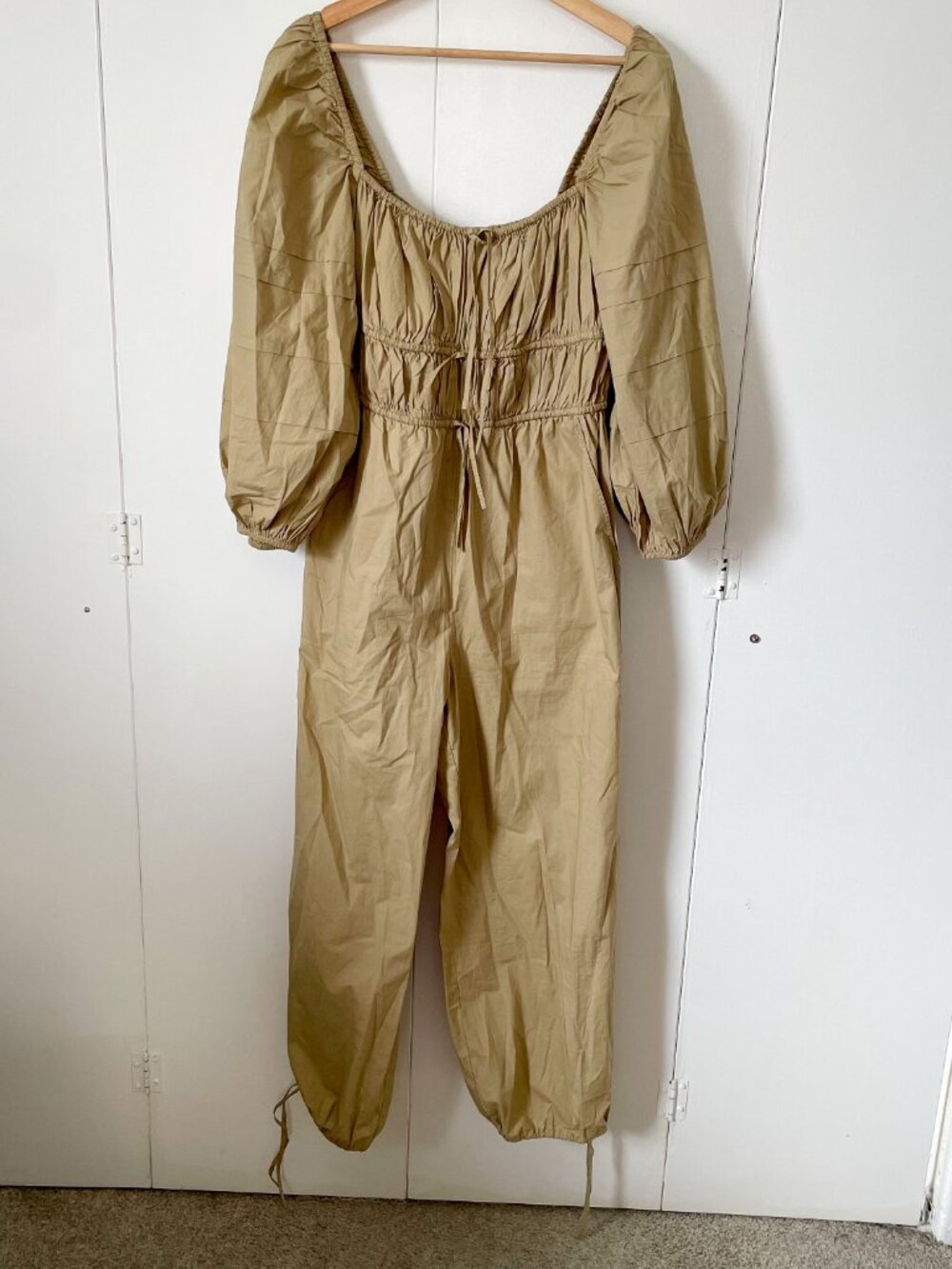 ULLA JOHNSON Amalie Jumpsuit Beige Khaki Cotton Poplin Tan, Size 8 - Picture 4 of 13